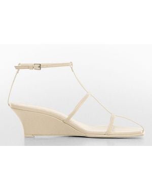 Mango Cream Celia Leather Wedge Sandals - White