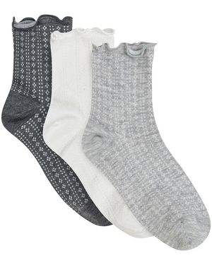 Lemon Medium 3 Pack Openwork Quarter Crew Socks - Grey