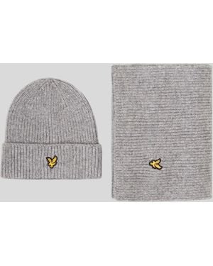 Lyle & Scott Brushed Scarf And Beanie Set - Grey