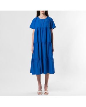 Emin & Paul Cobalt Tiered Cotton Blend T-Shirt Dress - Blue