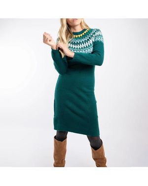 Weird Fish Dutton Fair Isle Midi Jumper Dress - Green