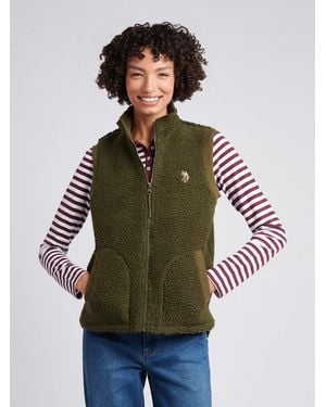 U.S. POLO ASSN. U. Polo Assn. Khaki Borg Fleece Funnel Gilet - Green