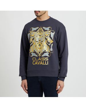 Roberto Cavalli Chest Logo Oversized Cotton Sweatshirt - Blue