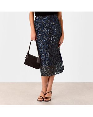 Whistles Floral Sequin Midi Skirt - Blue
