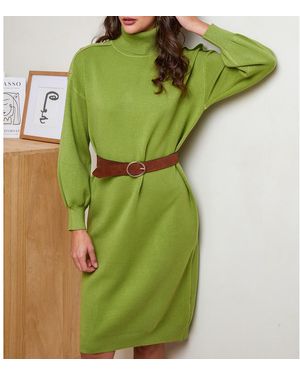 Sofiacashmere Cashmere Blend Embellished Roll Neck Dress - Green
