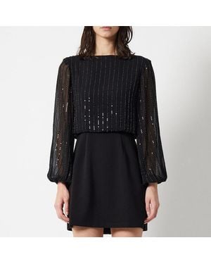 French Connection Effy Sequin Slash Neck Mini Dress - Black