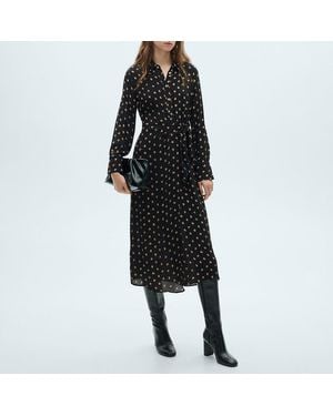 Mango Polka Dot-Shirt Dress With Knot Detail - Black