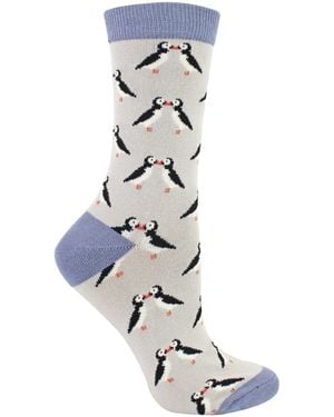 Miss Sparrow Kissing Puffins 1 Pack Ladies Novelty Animal Patterned Bamboo Socks - Metallic