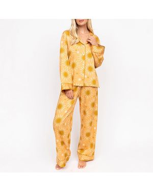 Fable & Eve Hoxton Abstract Sun Print Long Sleeve Wide Leg Pyjama Set - Metallic