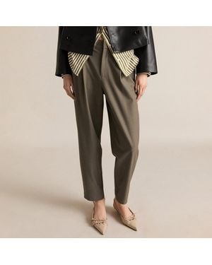 Mango Straight Mid Rise Trousers - Natural