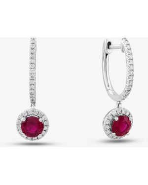 T.H.Baker 18Ct Brilliant Cut Ruby & Diamond Hoop Earrings E39071Gw18Rb - Red