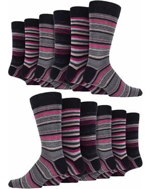 Sock Snob Tokyo 12 Pair Colourful Cotton Striped Patterned Dress Socks - Purple