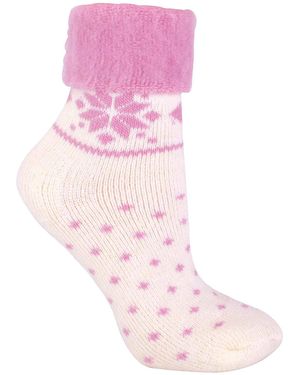 Sock Snob 1 Pack Ladies Soft Warm Wool Bed Socks With Fairisle Design - Pink