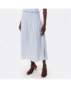 Whistles Louisa Smocked Cotton Midi Skirt - Blue