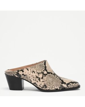 Russell & Bromley Snake Print Betton Leather Heeled Mules - Metallic