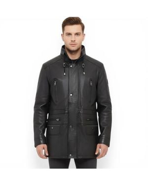 Infinity Leather Soft Italian Leather Parka Coat-Winnipeg - Black