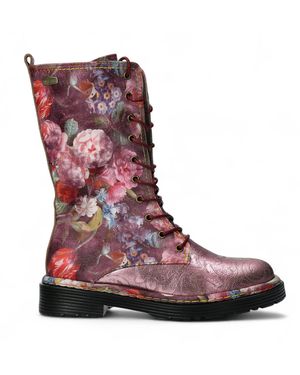 Laura Vita Incaso-18 Burgundy Floral Gothic Victorian Leather High Boots - Brown