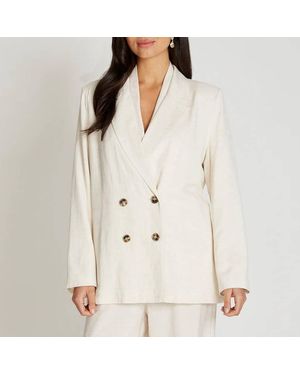 Little Mistress Oatmeal Blazer With Linen - Natural