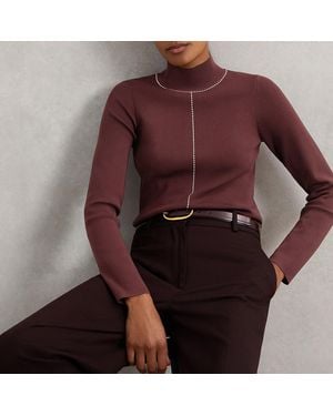 Reiss Burgundy Kya Stitch Front Funnel Jumper - Red