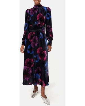 Jigsaw Winter Hibiscus Velvet Dress - Blue