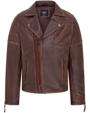 Infinity Leather Slim Fit Brando Style Double Cross Zip 100% Leather Biker Jacket - Brown