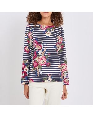 Joules Harbour Floral Stripe Cotton Top - Blue