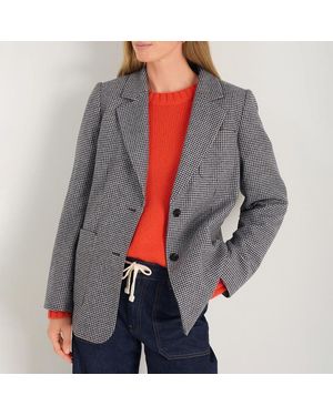 Wyse Stone Check Melanie Wool Blend Dogtooth Blazer - Grey