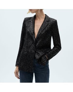 Mango Sequin Suit Jacket - Black