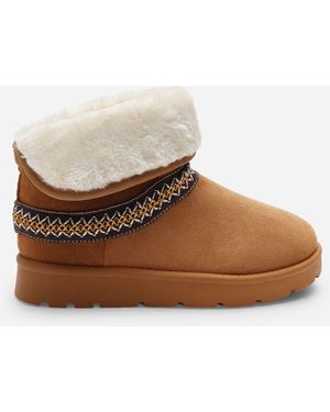 Where's That From 'Alondra Slip-On Strap Chestnut Suede Mini Boots - Brown