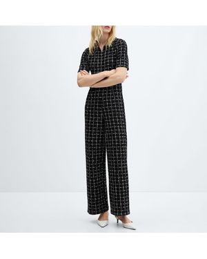 Mango Short-Sleeved Tweed Jumpsuit - Black