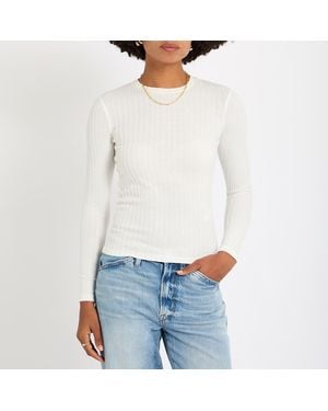 Reiss Off Ribbed Long Sleeve Top - White