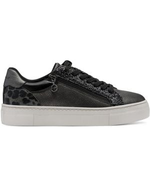 Tamaris Pewter Faux Leather Fashion Lace Up Trainers - Black