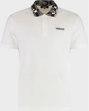 Versace Polo Piquet Greca Collar - White