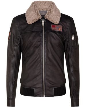 Infinity Leather Smart Leather Bomber Jacket-Crawley - Black