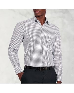 Brook Taverner Regular Fit Geometric Print Cotton Shirt - Grey