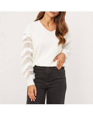 Sofiacashmere Mesh Ruffle Sleeve Cashmere Blend Jumper - White