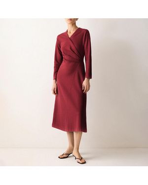 Jigsaw Burgundy Mock Wrap Jersey Dress - Red