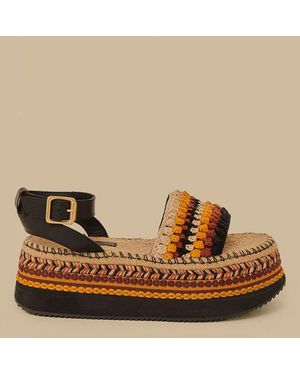 FARM Rio Rust Crochet Flatform Espadrille - Brown