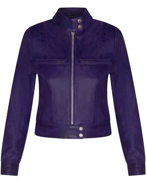 Infinity Leather Plain Leather Moto Biker Jacket-Braga - Blue