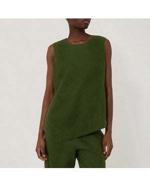 Jigsaw Khaki Linen Asymmetric Hem Top - Green