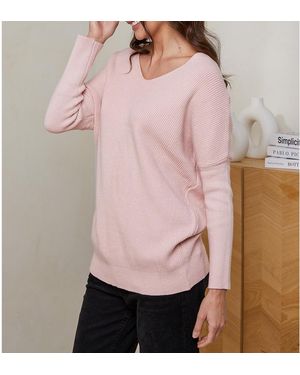Sofiacashmere Cashmere Blend V-Neck Lace Jumper - Pink