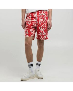 Replay Two-Tone Floral Swim Shorts - Red
