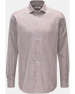 Guglielminotti Casual Hemd Haifisch-Kragen/Weiß Gestreift - Braun