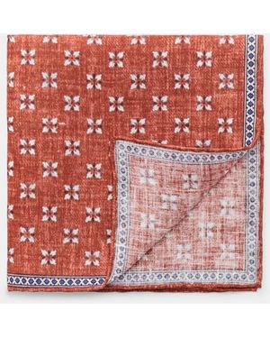 R'osi Leinen-Einstecktuch 'Fox' /Dunkelbraun/Offwhite Gemustert - Rot