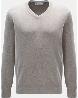 Brunello Cucinelli Cashmere V-Neck Pullover Meliert - Grau