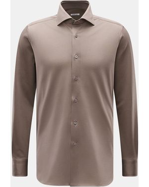 Fray Piqué-Hemd Haifisch-Kragen 'Lione Cucitura' - Braun