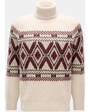 Brunello Cucinelli Rollkragenpullover/Dunkelrot Gemustert - Natur