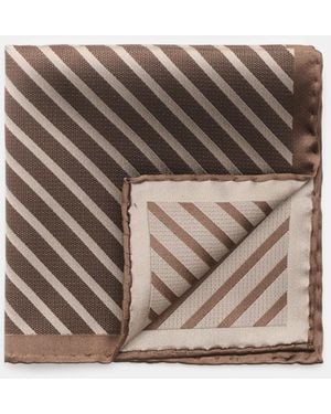 Brunello Cucinelli Seiden-Einstecktuch Dunkelbraun/Taupe Gestreift