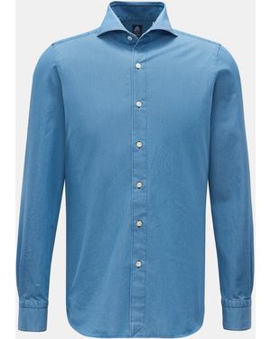 Finamore 1925 Chambray-Hemd 'Sergio Gaeta' Haifisch-Kragen - Blau