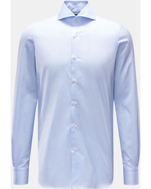 Finamore 1925 Business Hemd 'Sergio Napoli' Haifisch-Kragen/Weiß Gestreift - Blau